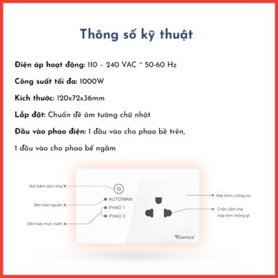 Thông số kỹ thuật của ổ cắm chồng giật Vconnex