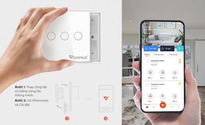Công tắc thông minh viền nhôm Vconnex