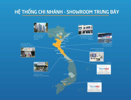 Techino với hệ thống chi nhánh - showroom trưng bày khắp cả nước